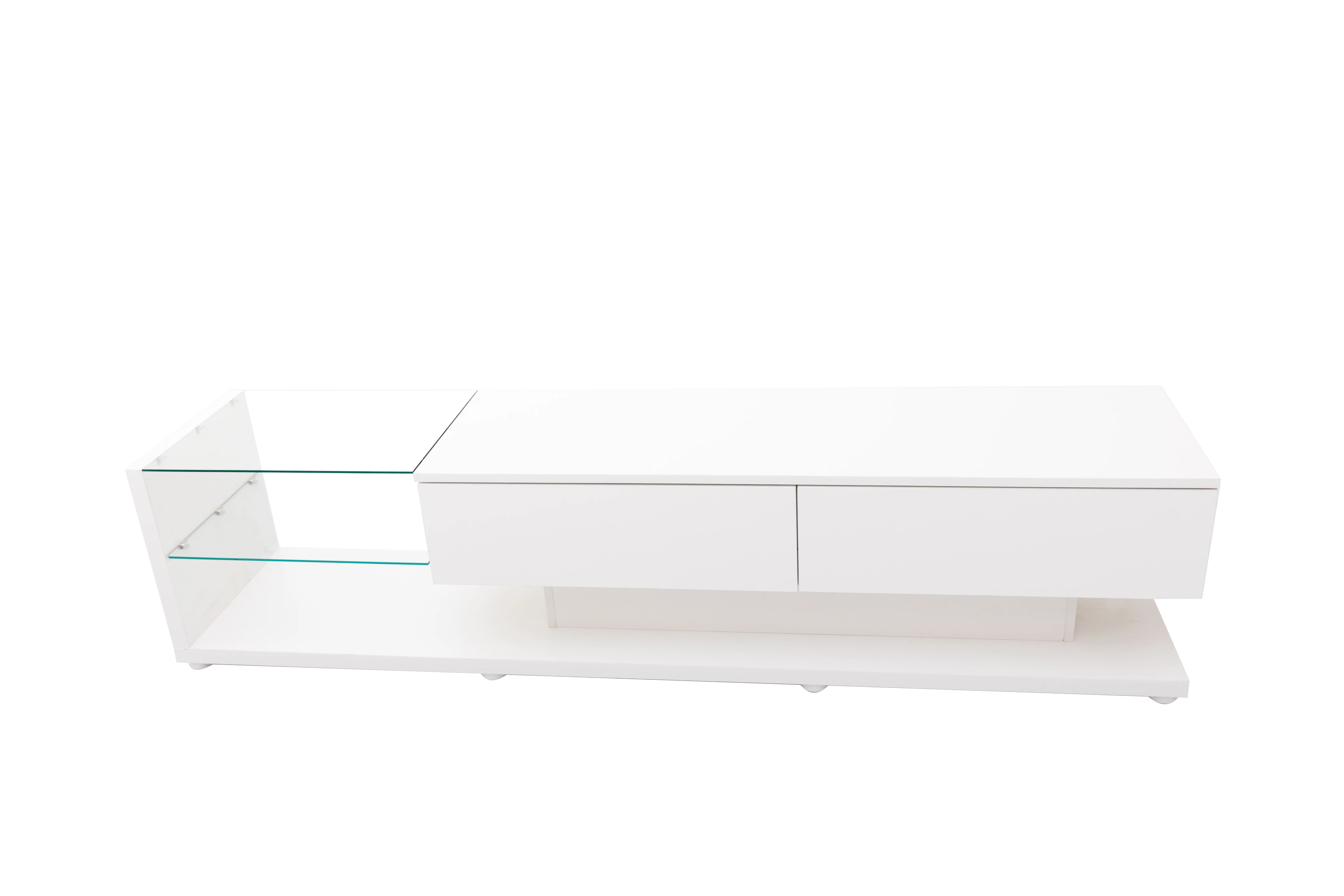 TV-Schränke, niedrige Paneele, hochglänzende weiße Glastrennwände und variable LED-Beleuchtung. Es kombiniert natürlicher, rustikaler Stil mit modern – Detail 21