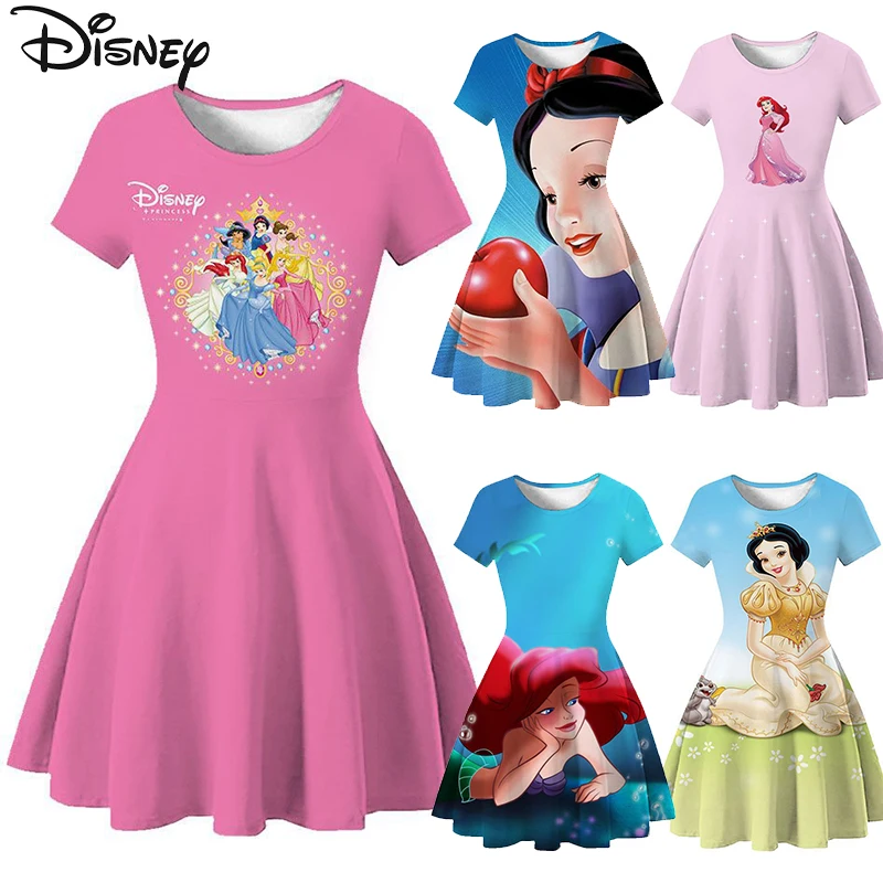Disney Fairy Princess Summer Dress Kids Toddler Biancaneve Ariel Princess Cartoon Mini Dress Kawaii Girls Princess Dresses Gifts