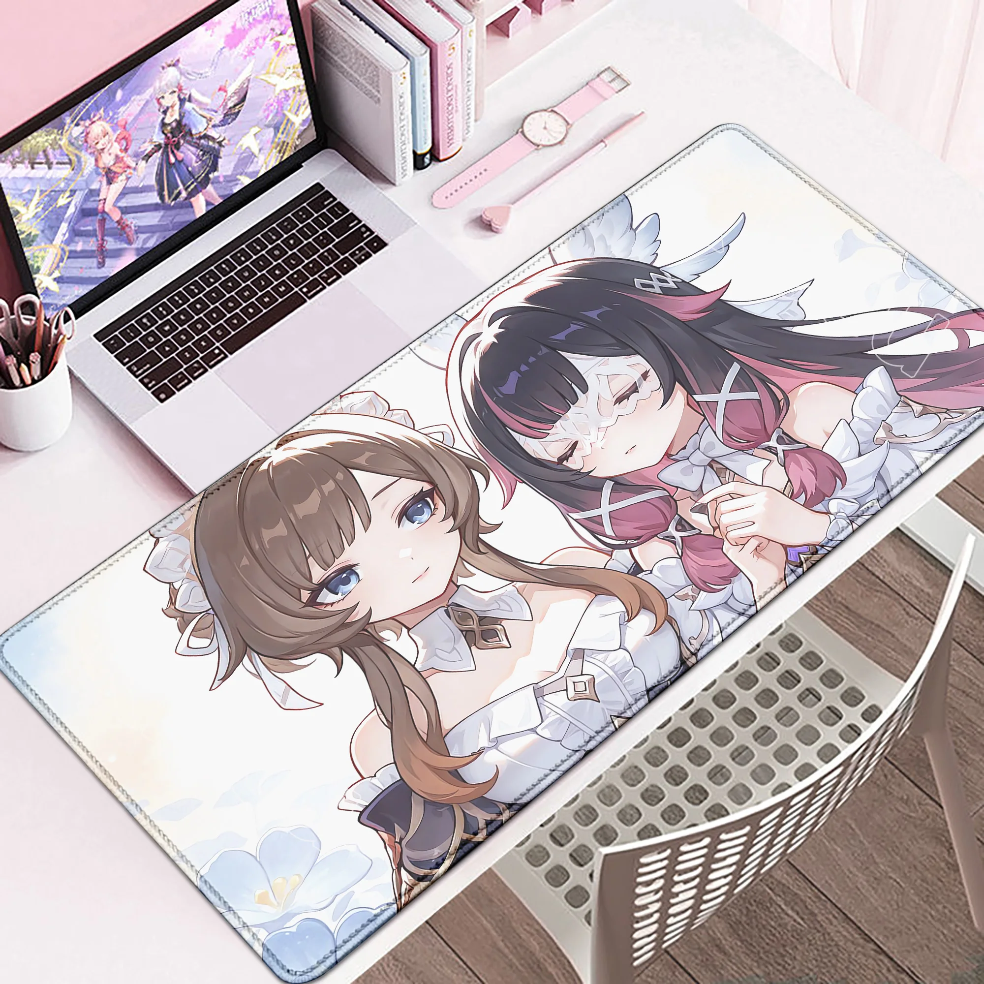 Süßes Columbina-Mauspad, PC-Gamer-Schreibtischmatten, Genshin Impact Gaming-Zubehör, Mauspad, Tastatur, großer Laptop, Anime-Mädchen-Mauspad