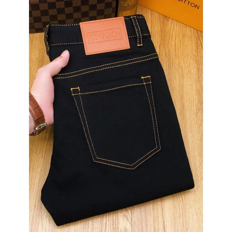 

black Jeans for Men2024Year Spring and Summer Thin Versatile Simple Classic Washed Stretch Slim Fit Ankle Tight Trousers