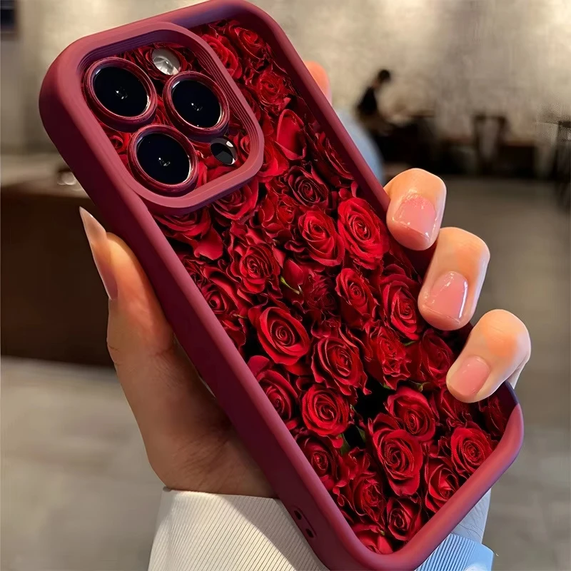 Elegant Red Rose Pattern Soft Silicone Phone Case Cover
