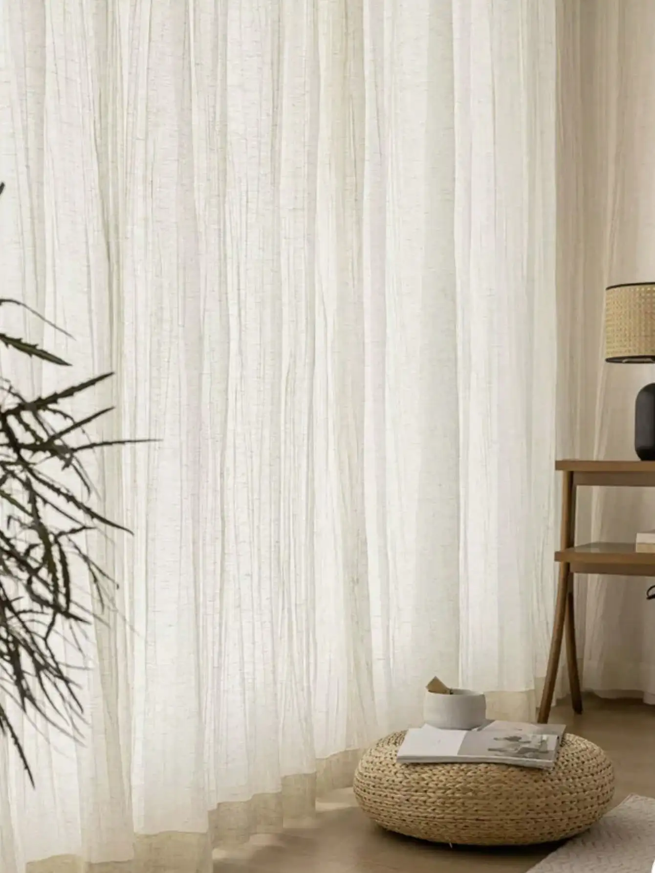 Linen Semi Shading Curtains – Japanese Style Thickened Linen Panels for Bedroom & Living Room