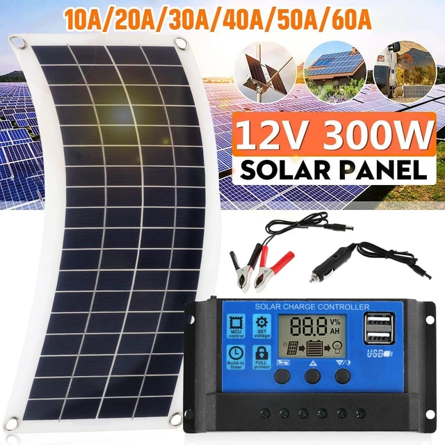 extraer recurso pueblo 300W Flexible Poly Solar Panel Solar Cell with 10/20/30/40/50/60A Solar  Controller for Phone RV Car Boat Battery Power Charger - AliExpress