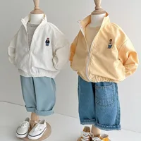 Kids Baby Girls Boys Long Sleeve Embroidery Bear Solid Zipper Top Clothes Outwear Infant Children Summer Sun Protection Jackets