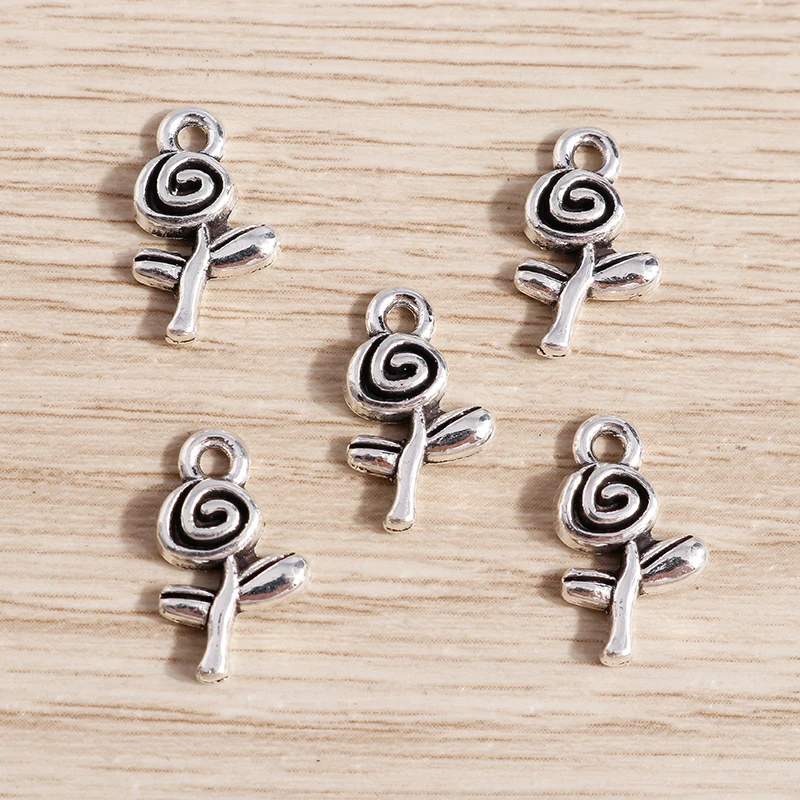 Tusember 50 Stück Legierung Niedliche Mini-Metall-Rosenblüten-Anhänger DIY Halsketten Ohrringe Modeschmuck Handgefertigte Accessoires