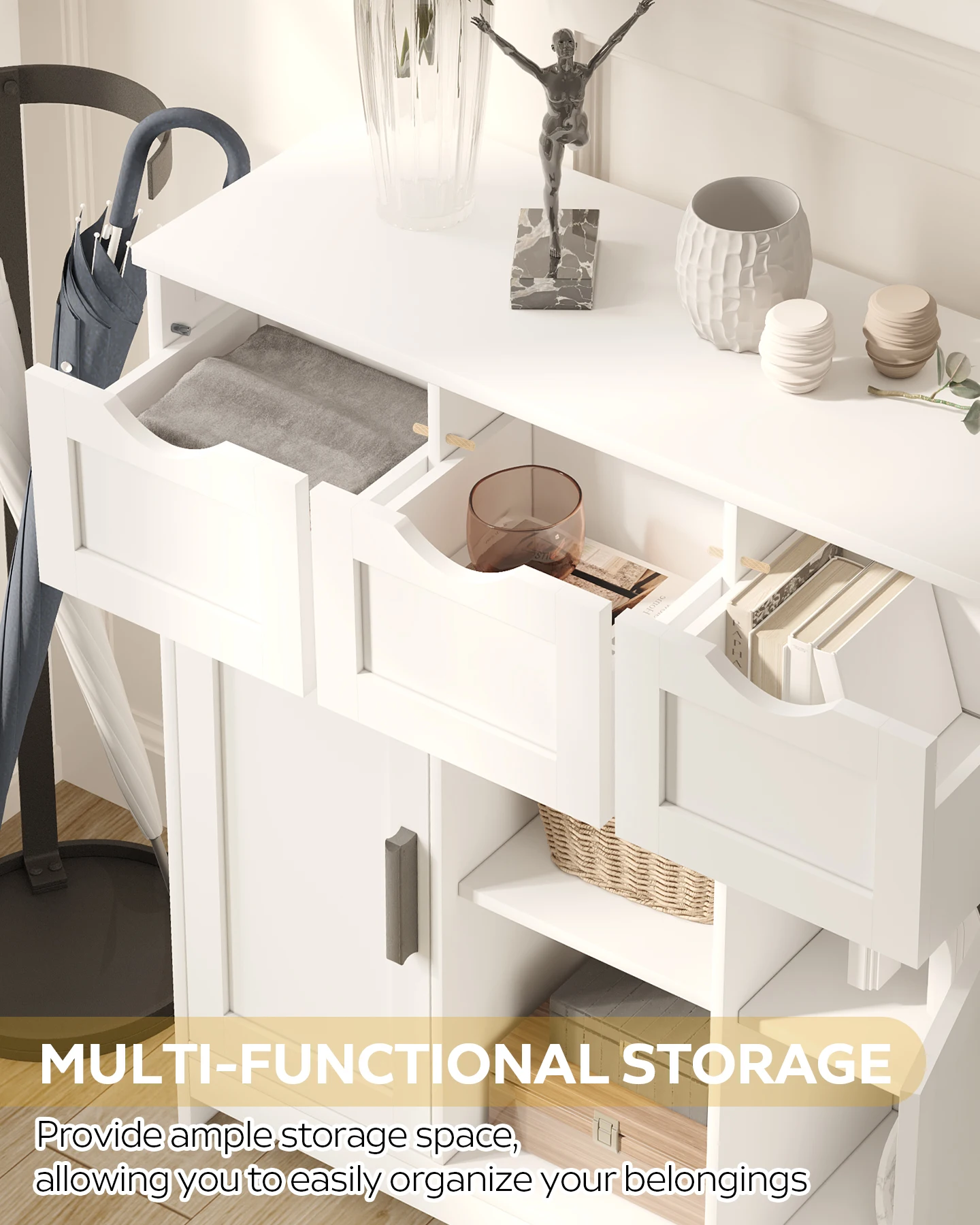 MIRROTOWEL Storage Cabinets，Wooden Floor Cabinet，with Drawers and Shelves Storage Cabinets，Accent Cabinet for Living Room， Bedro