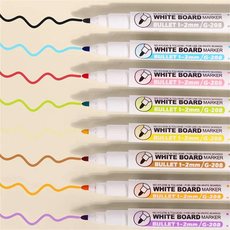 8 Colors Whiteboard Pens Fine Tip Magnetic Water-Based Pen with Erasable Cap Magnet Children's Painting Home School Office