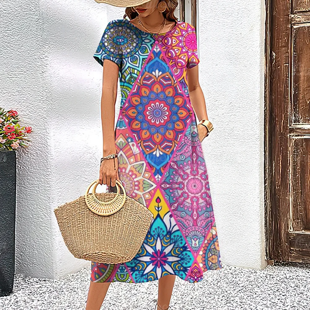 Sf7ebeacb440a4fd0a3cca4304634d735d Summer Women's Dresses Ethnic Fashion Short Dresses Short Sleeve Holiday Elegant Pretty Ladies Dresses Casual 3d Printed Clothing Mallzona