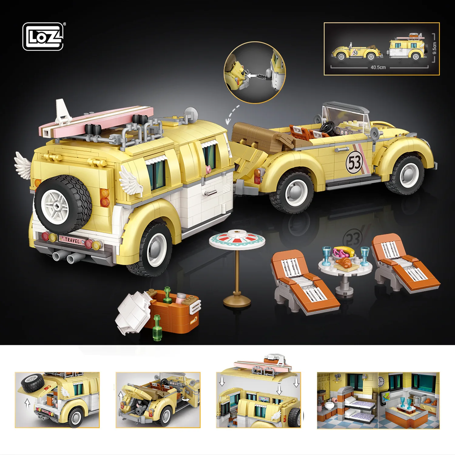 LOZ 비틀 스테이션 왜건 RV 소형 입자 빌딩 블록, 창의적인 어린이, 성인 교육용 장난감, 2228PCs