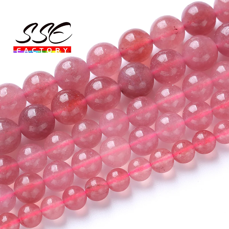 Natural Strawberry Crystal Jades Stone Beads For Jewelry Making Round Loose Spacers Beads Diy Bracelets Accessories 15" 6 8 10Mm