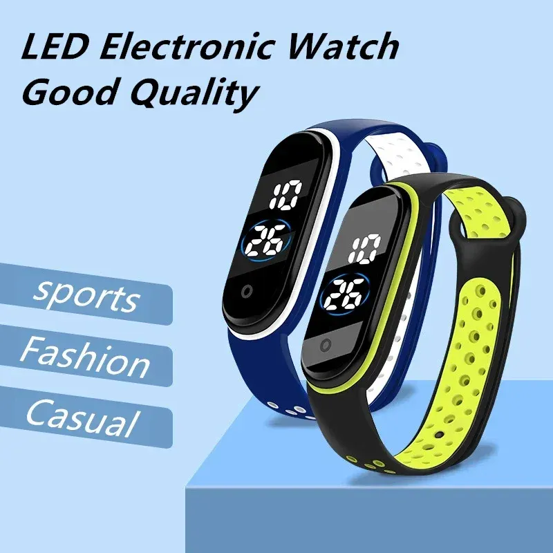 New Fashion Simple Sports Watch for Kids Children Waterproof Led Digital Watch Silicone Strap Teen Double Tone Color WristWatch