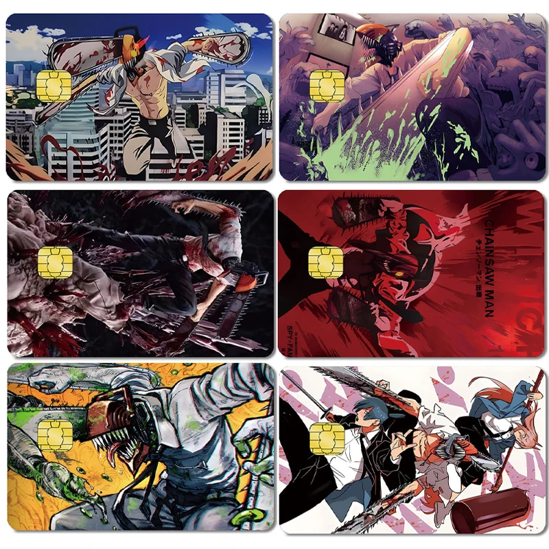 

Chainsaw Man Anime Waterproof Stickers Denji Makima Aki Power Credit Cards Bus Pass Bank Anti-Scratch Protect Toys Children Gift