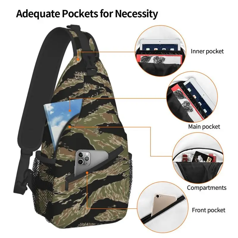 Tiger Stripe Camo Sling Chest Bag Military Tactical Camouflage Shoulder Crossbody Backpack for Men Cycling Camping Daypack
