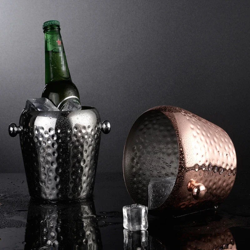 Golden color Stainless Steel Bar Ice Bucket Two Handles Champagne Bucket Wine Spit Wine Barrel Container Ktv Club Bar wine rack