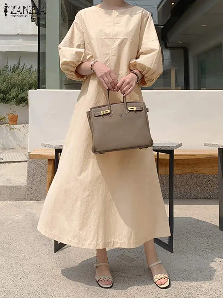 

Платье ZANZEA женское средней длины с рукавом 3/4, Элегантный Модный повседневный однотонный свободный сарафан в офисном стиле, большие размеры, на лето