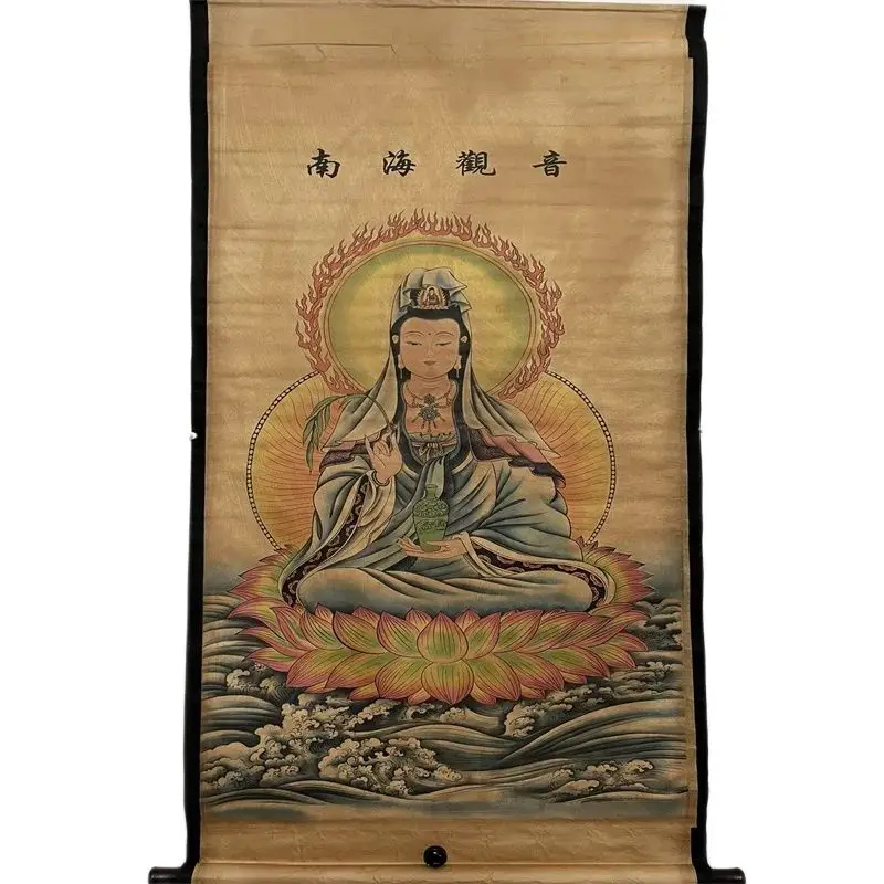 

Китайский Старый свиток Средний зал Висячие знаменитости каллиграфия и живопись Nanhai Guanyin