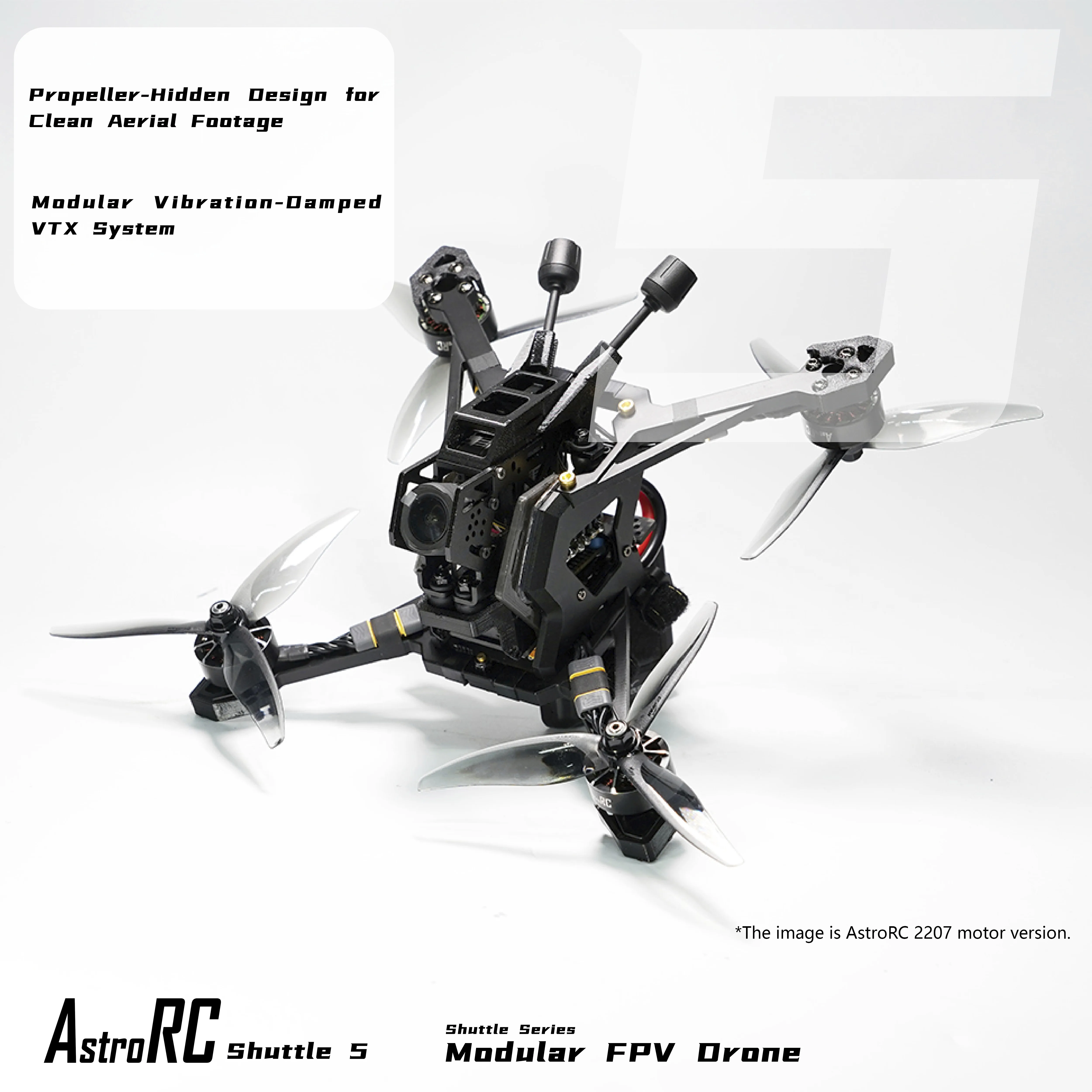 Drone FPV de course 2207 PNP avec ELRS, châssis en fibre de carbone et hélices transparentes.