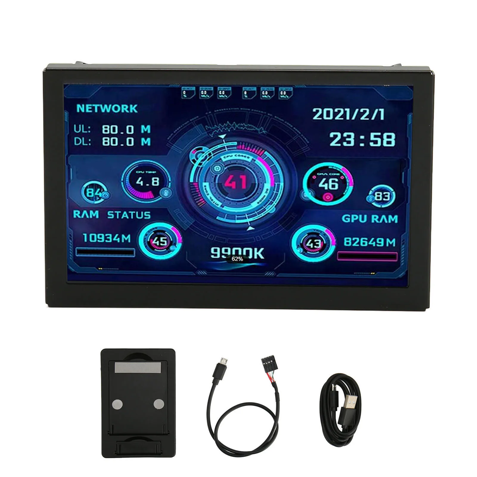 

5in Computer Temp Monitor IPS USB Mini Screen PC Sensor Panel Dynamic Display Monitor PC CPU RAM HDD Data Monitor