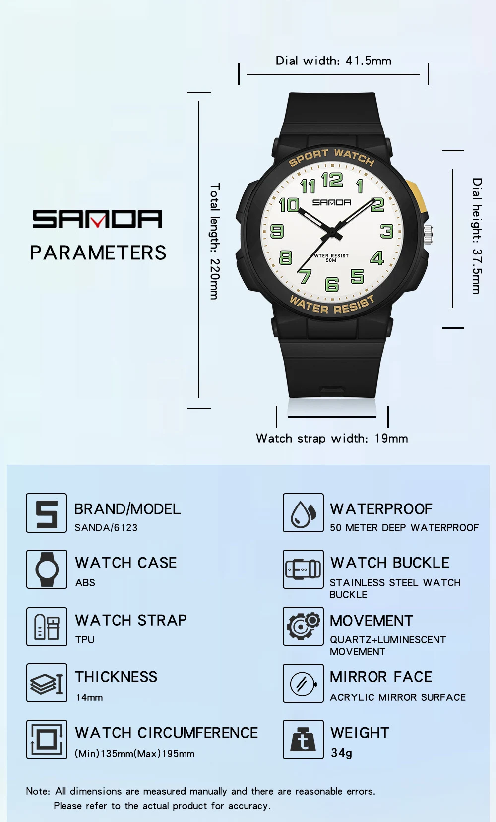 2024 Sanda 6123 Watch Hot Selling Electronic Men's Digital Outdoor Simple Nightlight Waterproof Youth Watch Wholesale 4
