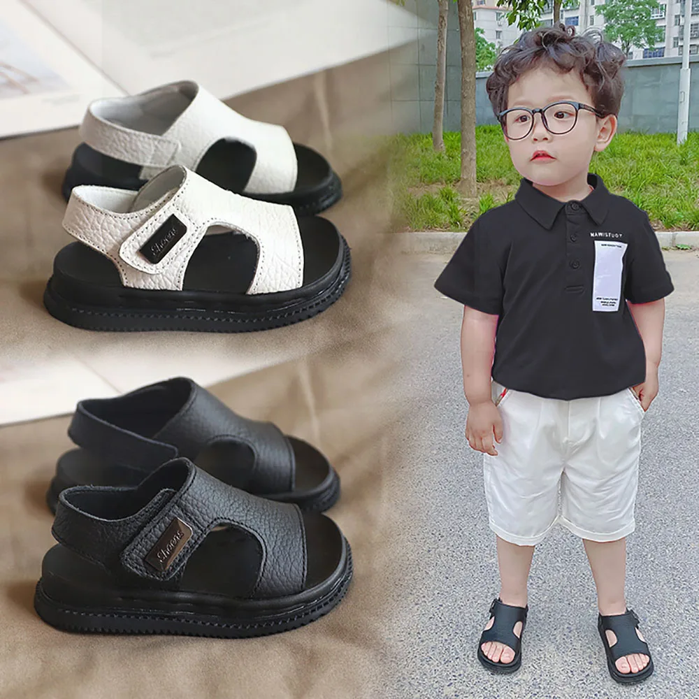 Summer Beach Sandals For Boys Korean Style Children Footwear PU Leather Anti-slippery Soft-soled