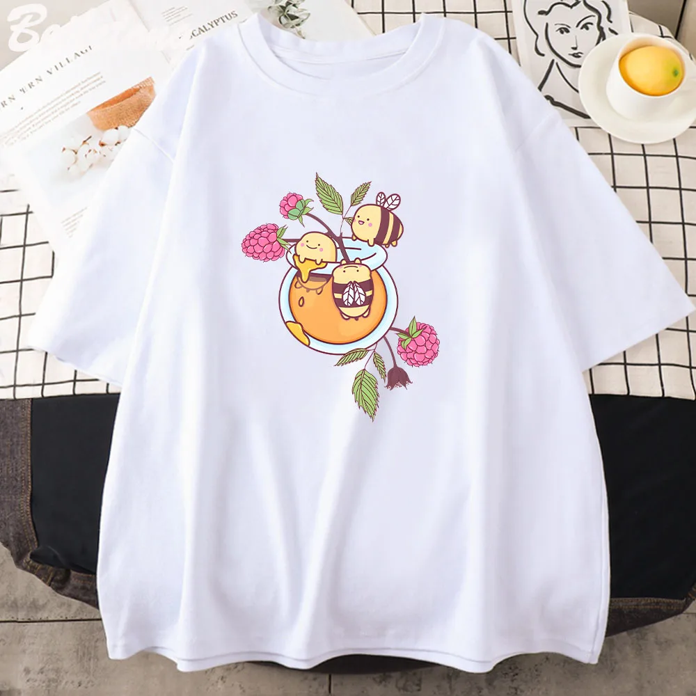 

Happy Bees In A Honey Jar T-Shirts Harajuku Kawaii Style T-shirt Cute Casual Aesthetic Art Top Female T-Shirt Casual Oversized