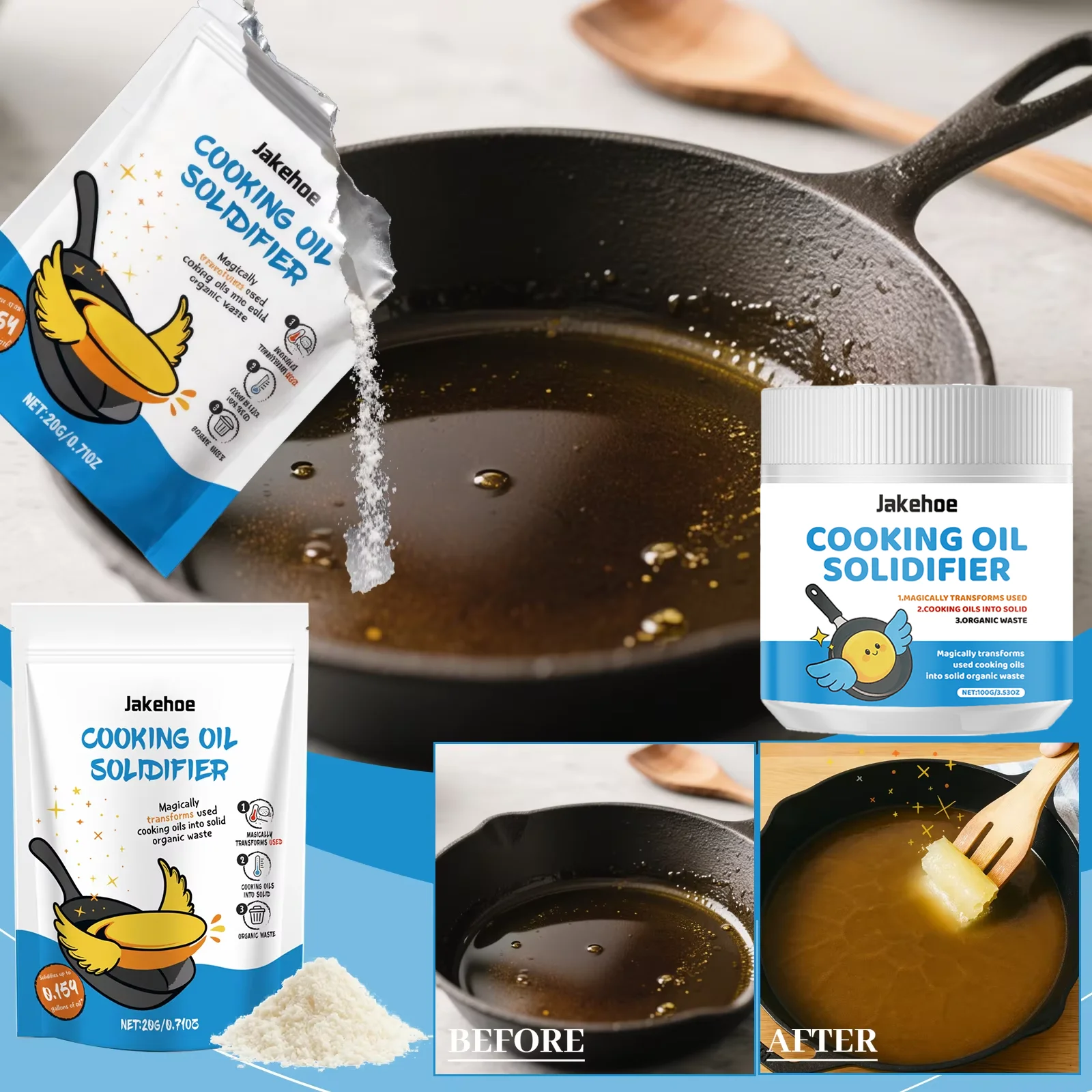 Cooking Oil Solidifier Powder for Used Fryer Oil Waste Vegetable Lard
