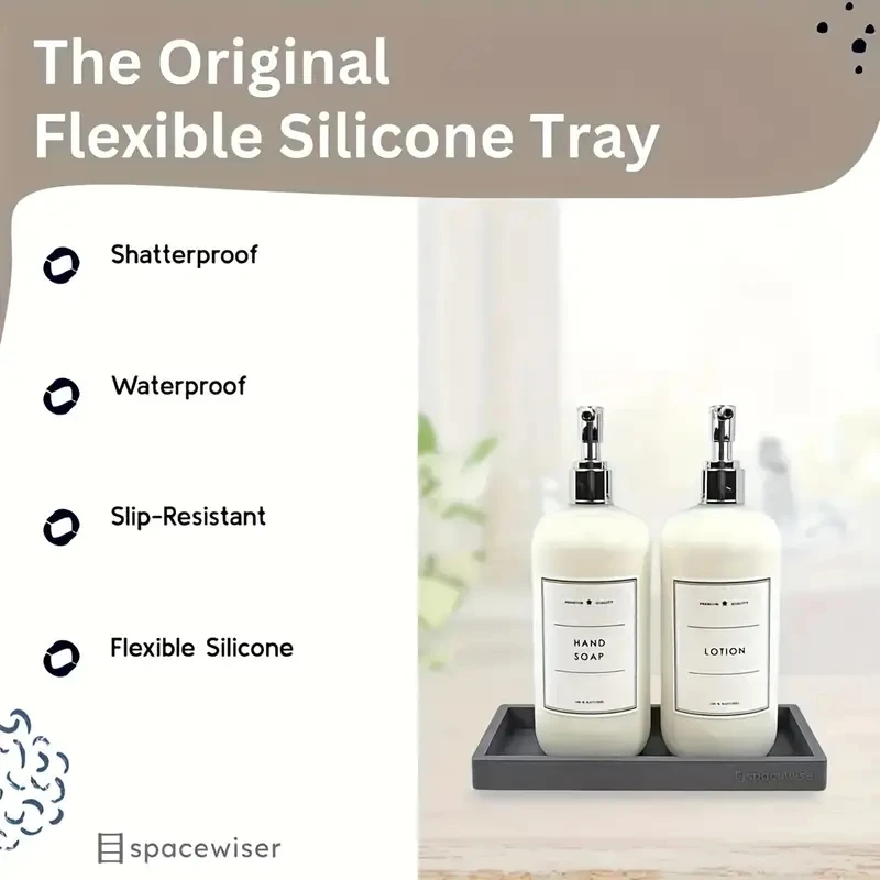 Multi-Purpose Silicone Vanity Tray 1pc for Bathroom and Dressing Table Organize Soap Shampoo Perfume Jewelry and More silicone vanity tray
