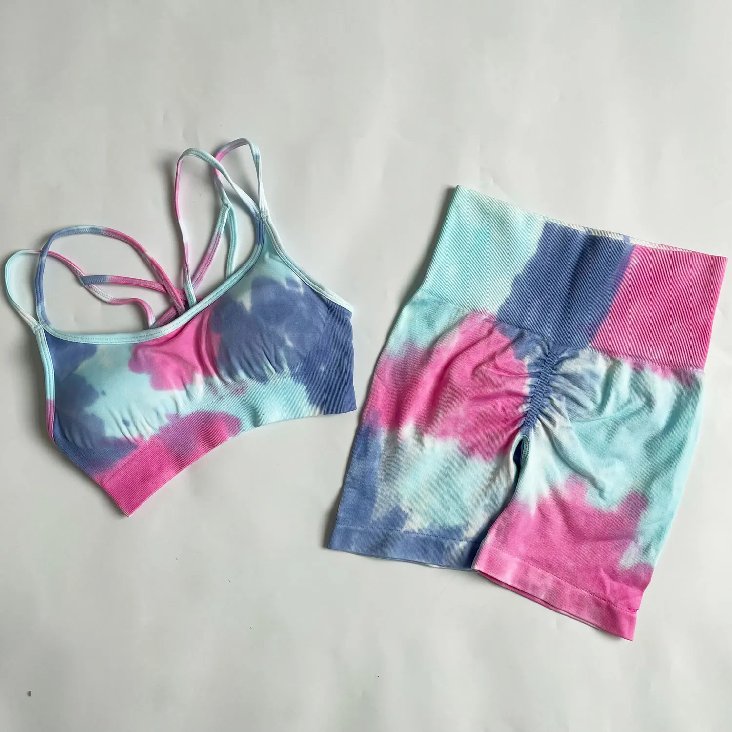 Tie Dye Yoga Set Workout Outfits for Women 2 Piece Seamless High Waist  Shorts with Sports Bra Gym - AliExpress