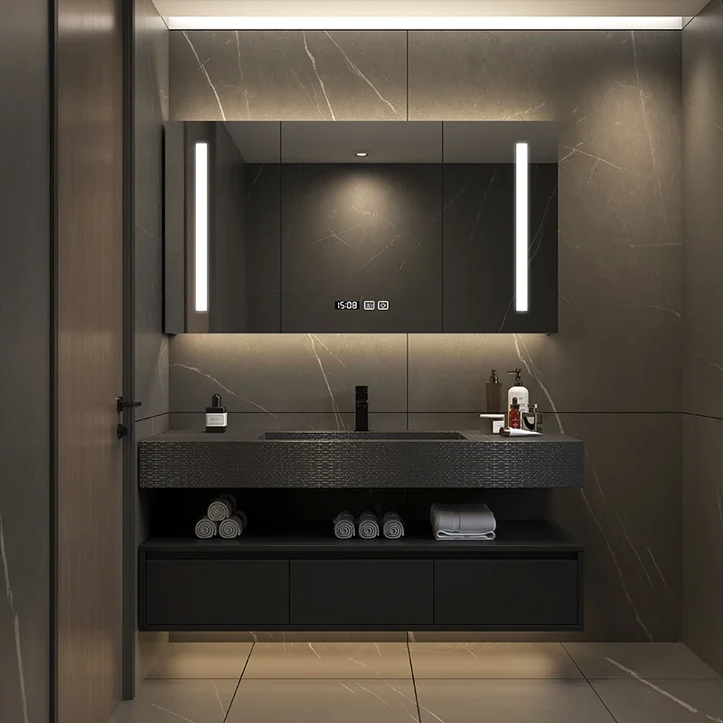 Rock-slab integrated basin bathroom cabinet modern simple bathroom washstand washstand basin cabinet combination