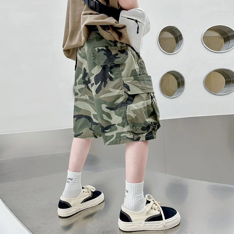 Kids Summer Camouflage Short Tween Boys Casual Clothes Cotton Elastic Waistband Cargo Shorts Pocket Teenage Child