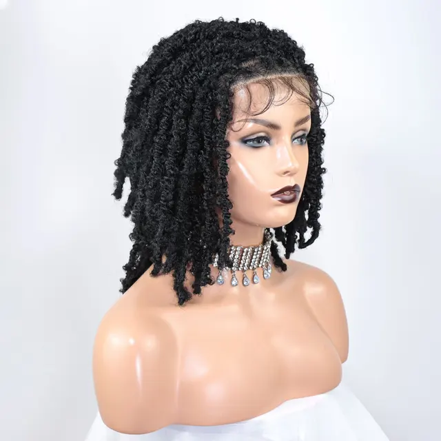 Butterfly Locs Braided Lace Front Wigs for Black Women 12inch Glueless Braiding Hair Synthetic Lace Frontal