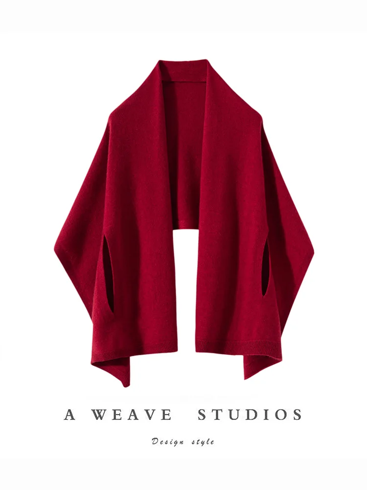 CHICUU Luxury Women Cashmere Cape Scarf Autumn Winter Soft Warm Cashmere Knit Shawl Office Lady Grace Style Capes