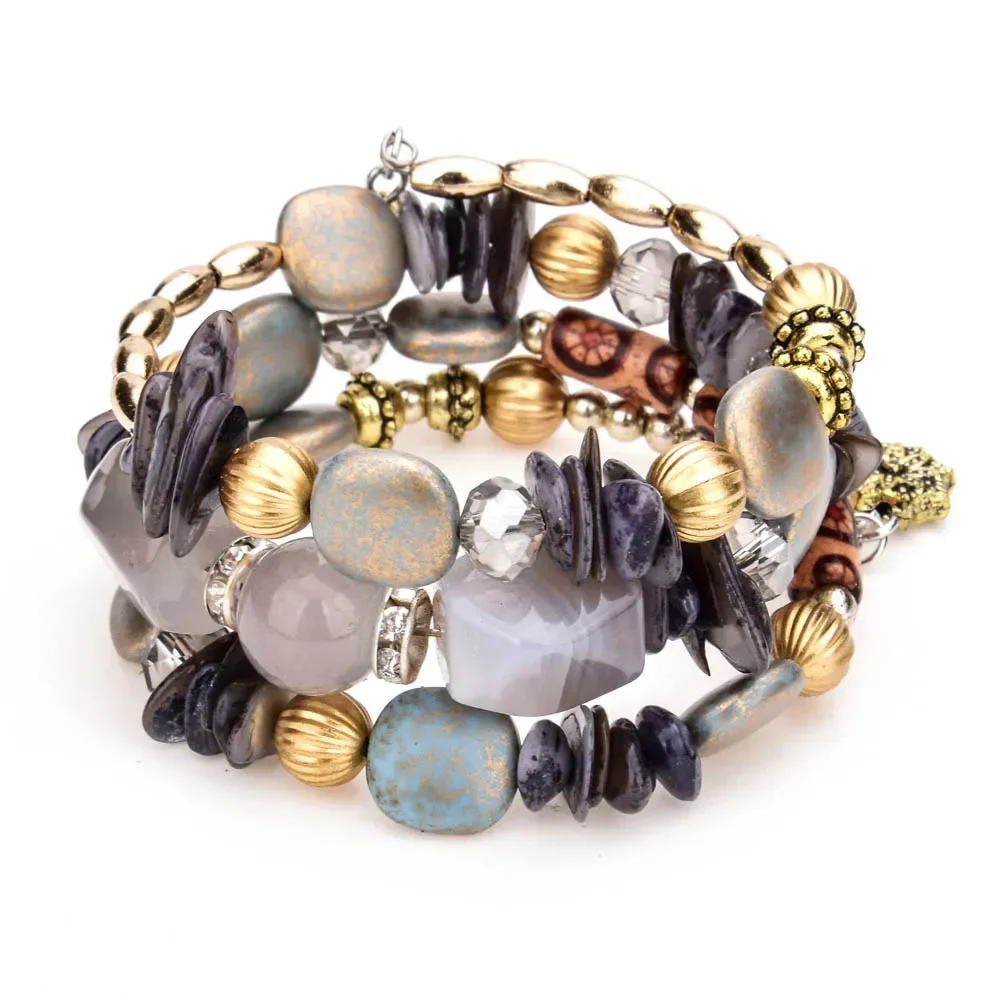 Bracelet jewelry Boho Multilayer Beads Charm Bracelets for Women Vintage Resin Stone Bracelets & Bangles Ethnic Jewelry Gift