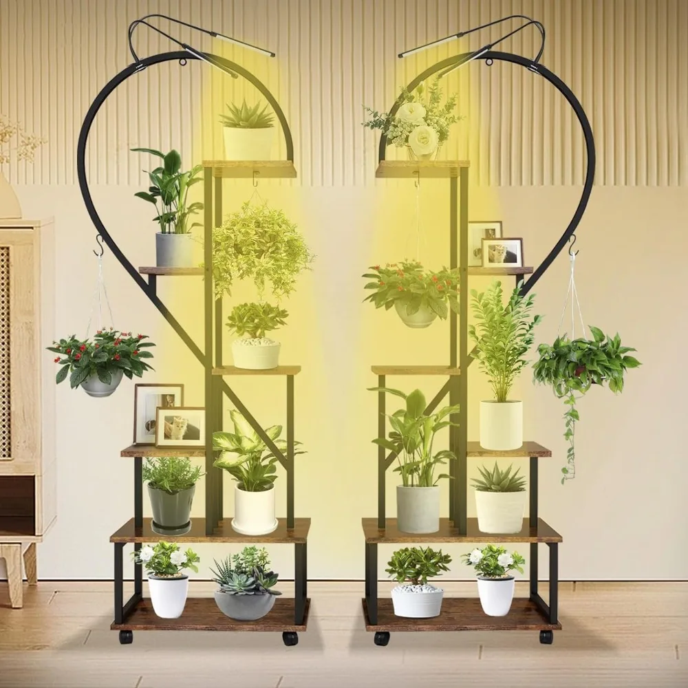 

2PCS 6 Tier Tall Plant Stand Indoor With Grow Lights Half Heart Shaped Plant Stands for Indoor Plants Stand