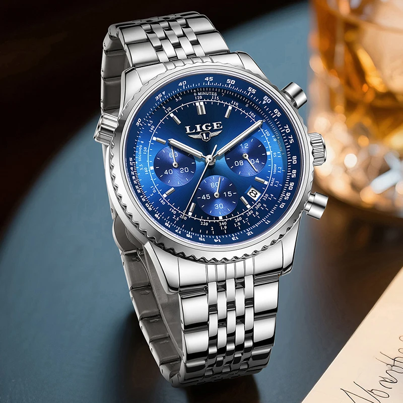 LIGE New Waterproof Watch For Men Fashion Business Watch Men Luminous Stainless Steel Sports Quartz Men's Watches Montre Homme