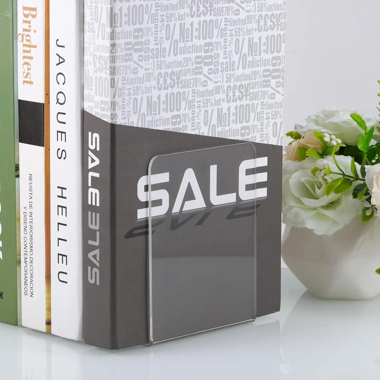 8pcs Acrylic Bookends Non-Skid Book End Clear Book Holder for School Library and Desktop Organizer Book Ends for Book Shelves 3