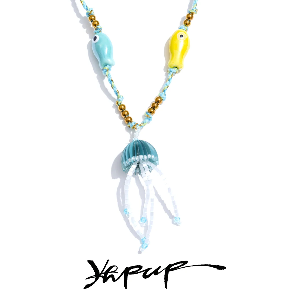Yhpup Ceramic Fish Pendant Necklace