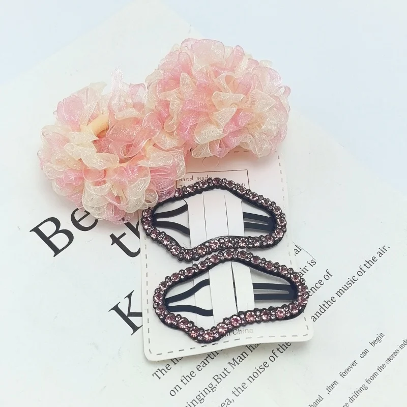 Große BB Clip Set Sommer Neue Blume Haar Krawatten Strass Haar Clips Pferdeschwanz Haar Seil High-end-Darm Haarband hohe Elastische – Detail 2