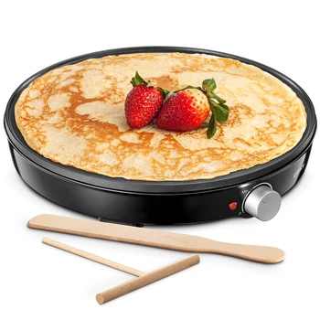 Crepe Maker Machine, Reemix Compact Pancake Griddle Precise Temperature Control, Nonstick 12” Electric Griddle, Batter Spreader 1