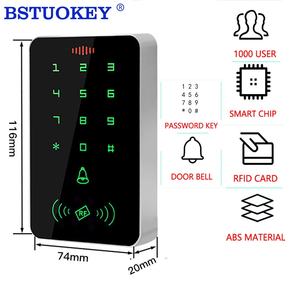 

125Khz RFID Access Controler Touch Access Control Keypad Card Reader 1000 User Electric Lock Opener Proximity Entry Door Lock