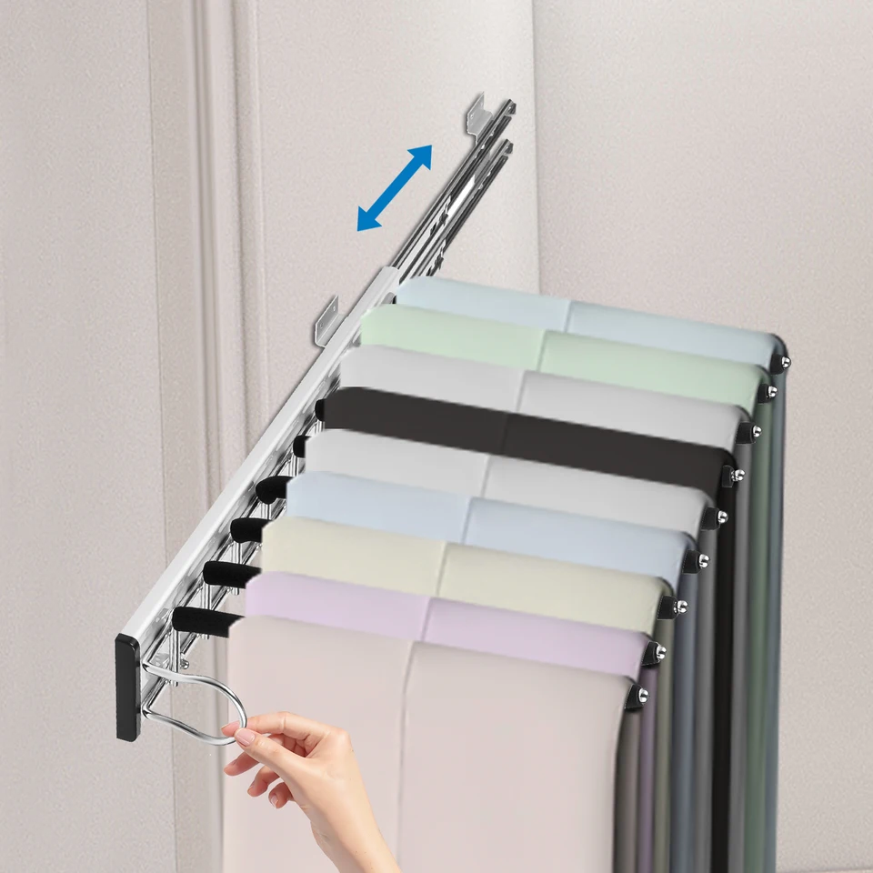 Wall Mounted Sliding Pants Rack Organizer
