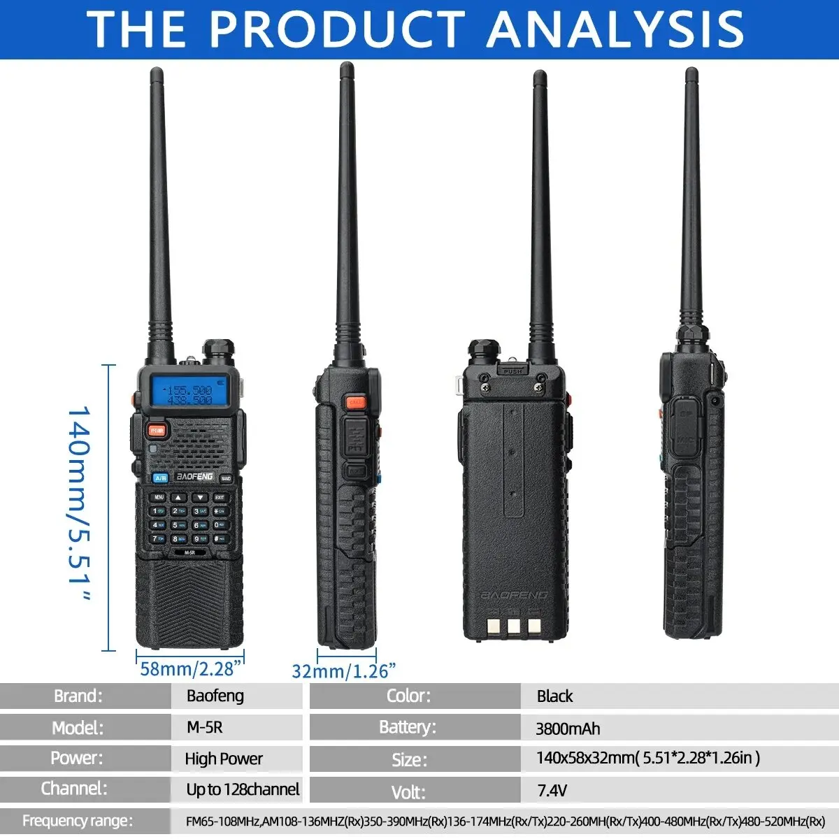 1/2 Stuks Baofeng M-5R Walkie Talkie Air Band 3800Mah Batterij Draadloze Kopieerfrequentie Lange Afstand Am Ham UV-5R K5 Bidirec walkie talkie