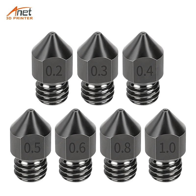 1/2/5PCS New MK8 Hardened Steel Nozzle Extruder Head For A8 A8Plus Ender 3 CR10 3D Printer Parts Update 1.75mm Nozzles 0.2-1.0mm