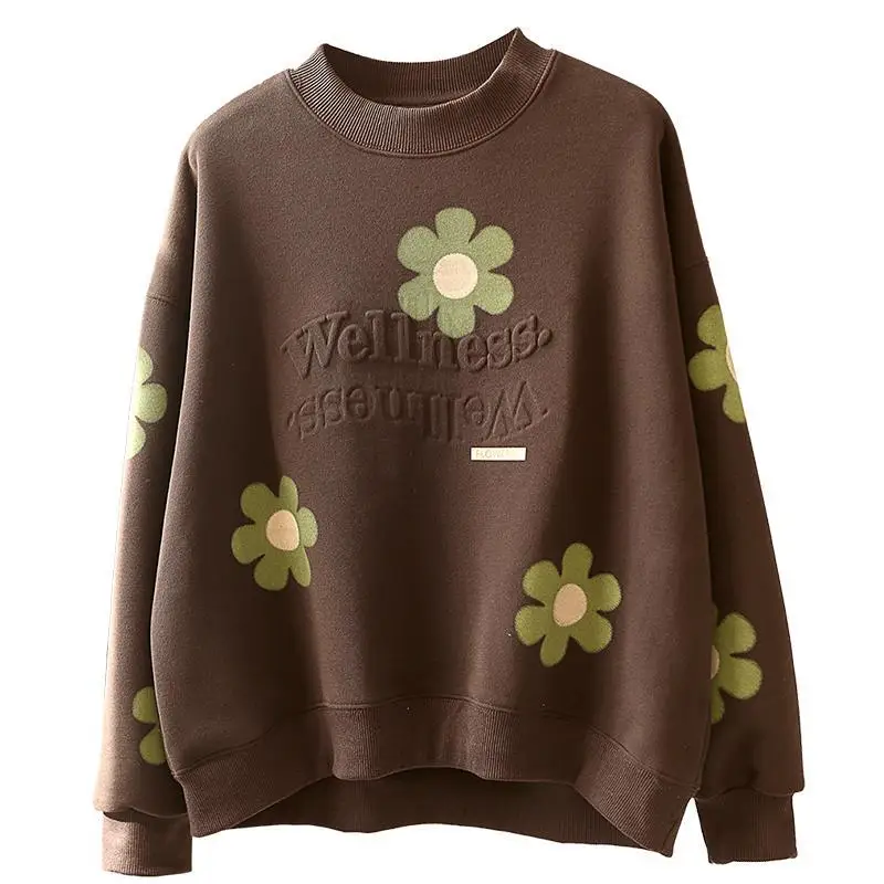 Fashion O-Neck Printing Letter Loose Casual Blouses Women Clothing 2023 Autumn Winter Oversized Korean Tops Commuter Shirts