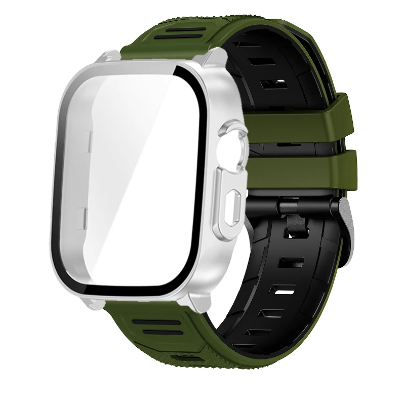 Breathable Silicone Strap with PC Glass Case – 2-in-1 Bracelet and Screen Protector