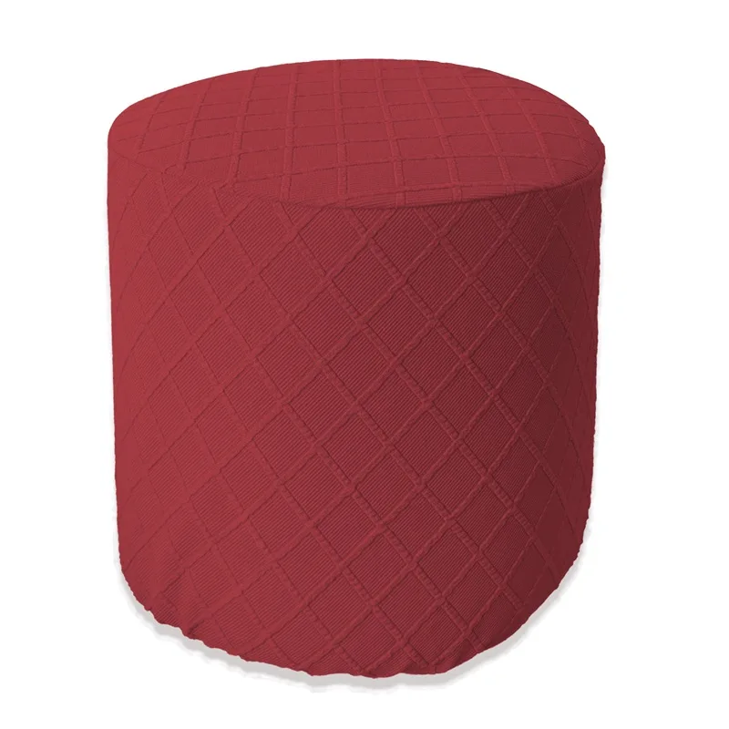 Fodera Elastica Per Ottomano Rotondo, In Jacquard Spandex Blu, Diametro 48-55 Cm, Altezza 43-45 Cm, Antiscivolo E Lavabile - 6