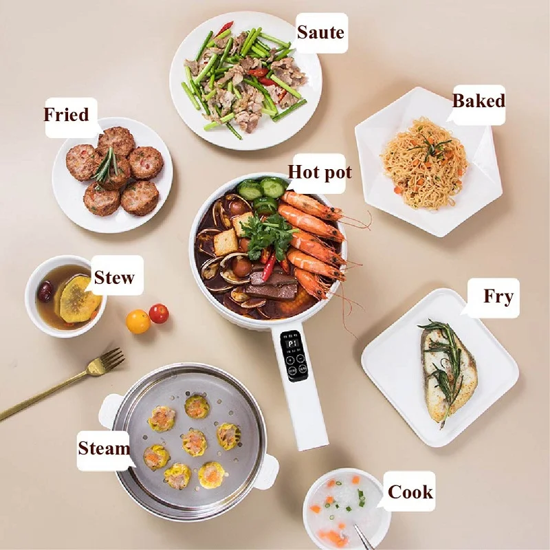 220V Smart Electric Wok Non-stick Frying Pan Noodle Pot 9.5h Reservation Electric Cooking Pot Dormitory Electric Hot Pot 1.6L 3