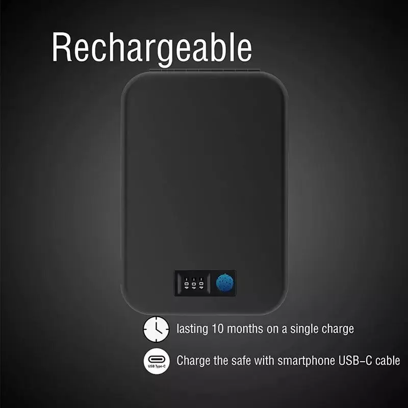 Portable Travel Fingerprint Pistol Safe Waterproof Moisture-Proof Box Mini Handgun Gun Safe with Steel Rope