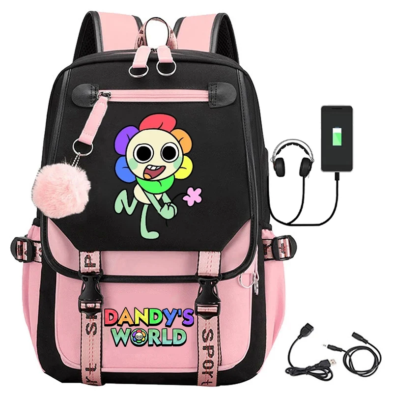 Dandys World Printed USB Charging Backpack for Teenage Girl 2025 Fashion School Bags Kids Sunflower Cartoon Backpack Laptop Bags 4
