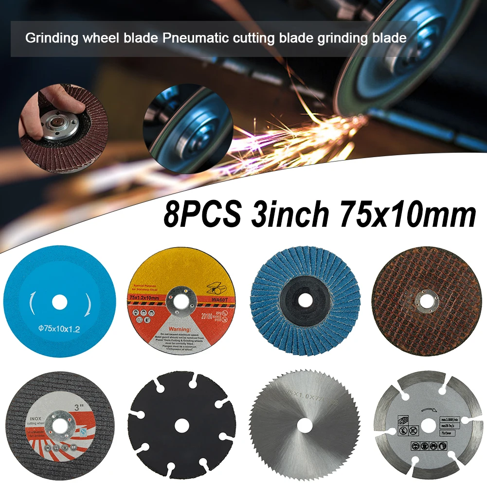 

8pcs/Set 75mm/3 Inch Cutting Disc For Angle Grinder Metal Circular Saw Blade Grinding Wheel Angle Grinder Attachment Tools